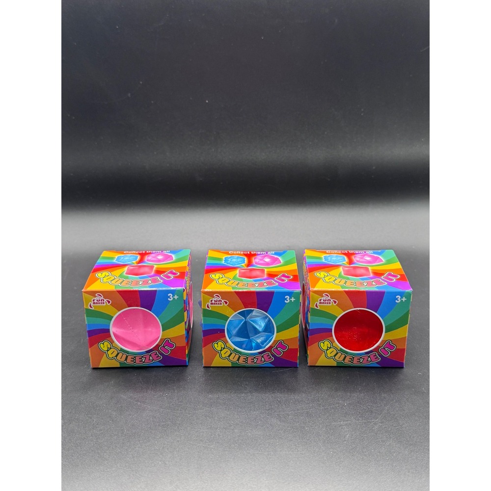 Fun Maker Squeeze It Sensory Fidget Toy 3 Pack Pink Blue Red Gem Squishy 716184